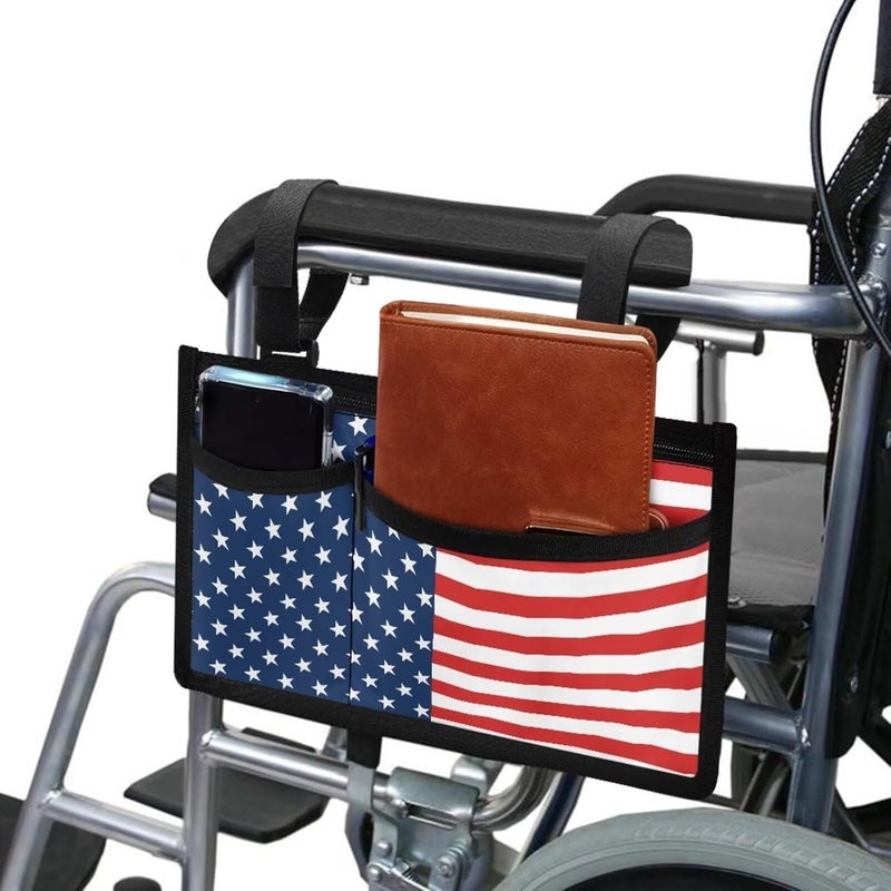 LedBack Wheelchair Side Bag Walker Bag, American Flag Wheelchair Armrest Accessories Organizer Pouch for Walkers, Rollators, Scooters - Image 3